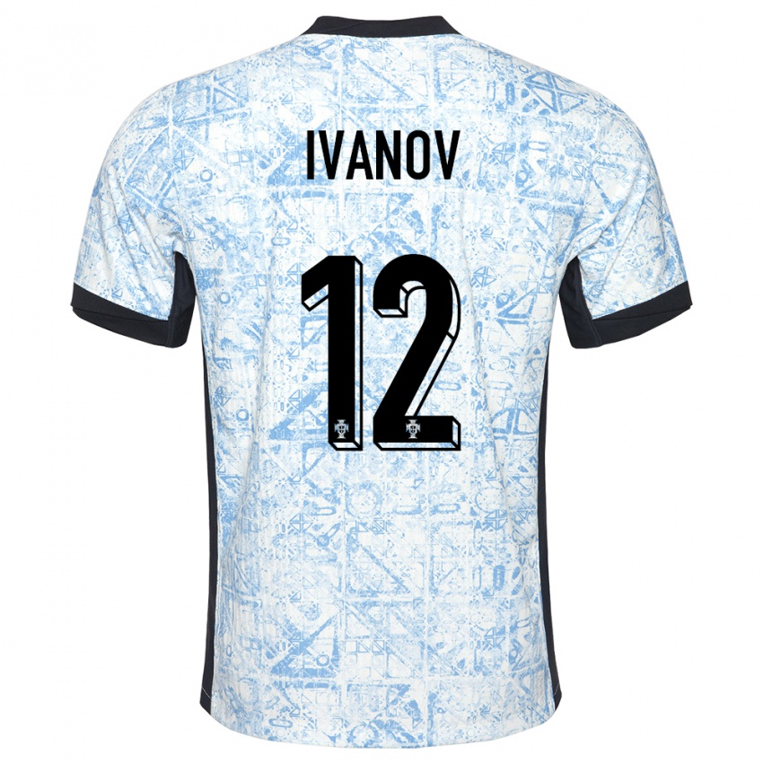 Børn Portugal David Ivanov #12 Creme Blå Udebane Spillertrøjer 24-26 Trøje T-Shirt