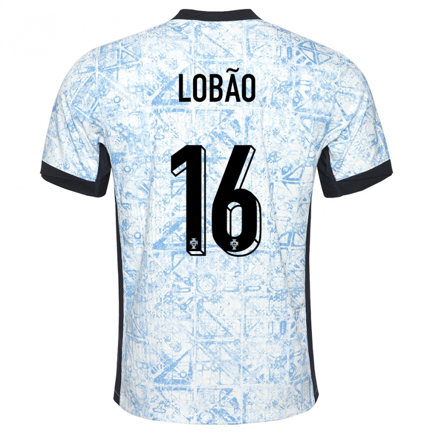 Børn Portugal Diogo Lobao #16 Creme Blå Udebane Spillertrøjer 24-26 Trøje T-Shirt