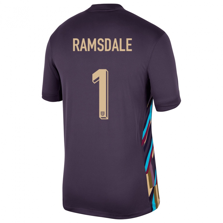 Børn England Aaron Ramsdale #1 Mørk Rosin Udebane Spillertrøjer 24-26 Trøje T-Shirt