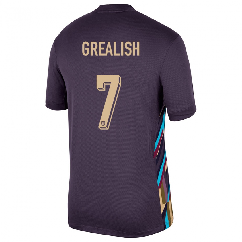 Børn England Jack Grealish #7 Mørk Rosin Udebane Spillertrøjer 24-26 Trøje T-Shirt