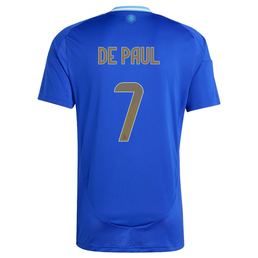 Børn Argentina Rodrigo De Paul #7 Blå Udebane Spillertrøjer 24-26 Trøje T-Shirt