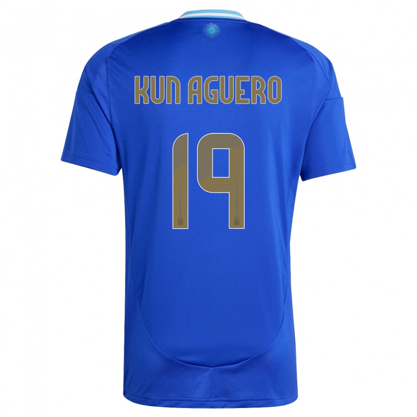 Børn Argentina Sergio Aguero #19 Blå Udebane Spillertrøjer 24-26 Trøje T-Shirt