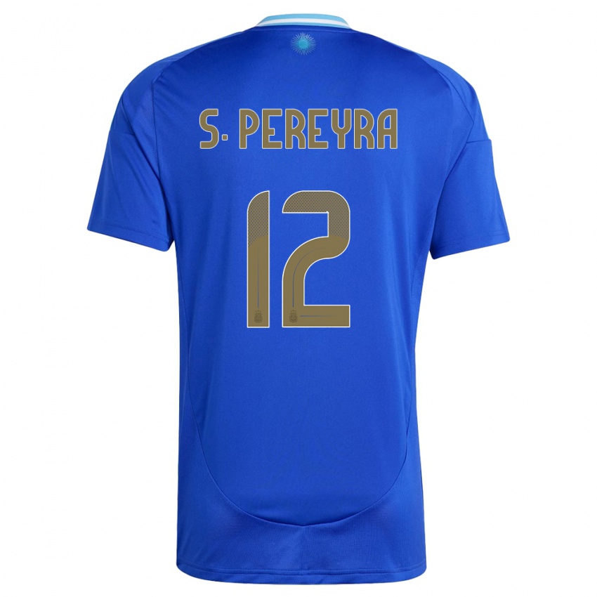 Børn Argentina Solana Pereyra #12 Blå Udebane Spillertrøjer 24-26 Trøje T-Shirt