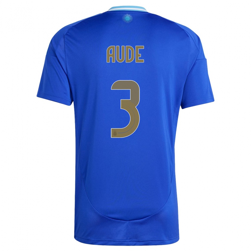 Børn Argentina Julian Aude #3 Blå Udebane Spillertrøjer 24-26 Trøje T-Shirt