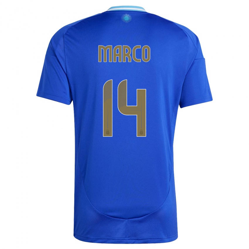 Børn Argentina Francisco Marco #14 Blå Udebane Spillertrøjer 24-26 Trøje T-Shirt