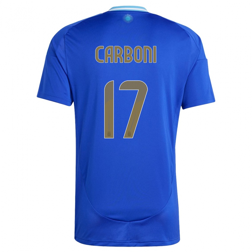 Børn Argentina Valentin Carboni #17 Blå Udebane Spillertrøjer 24-26 Trøje T-Shirt