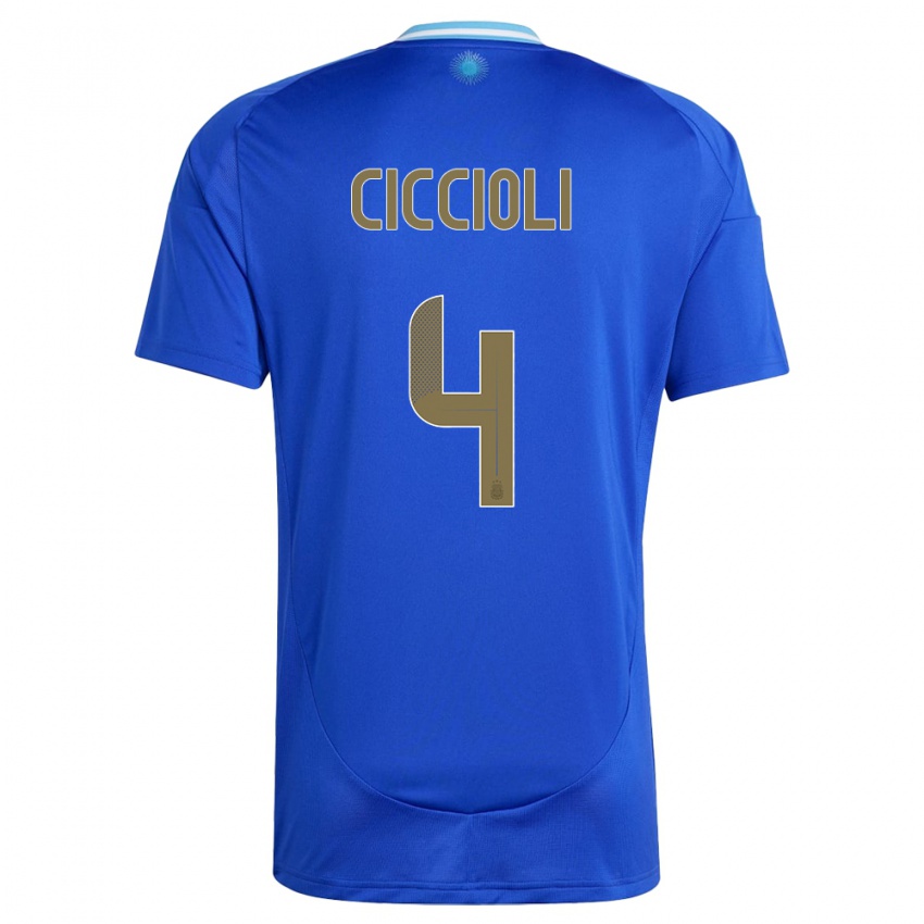 Børn Argentina Ulises Ciccioli #4 Blå Udebane Spillertrøjer 24-26 Trøje T-Shirt