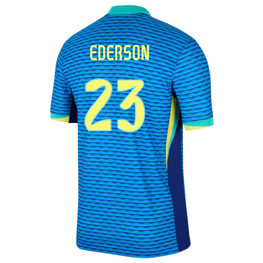 Børn Brasilien Ederson #23 Blå Udebane Spillertrøjer 24-26 Trøje T-Shirt