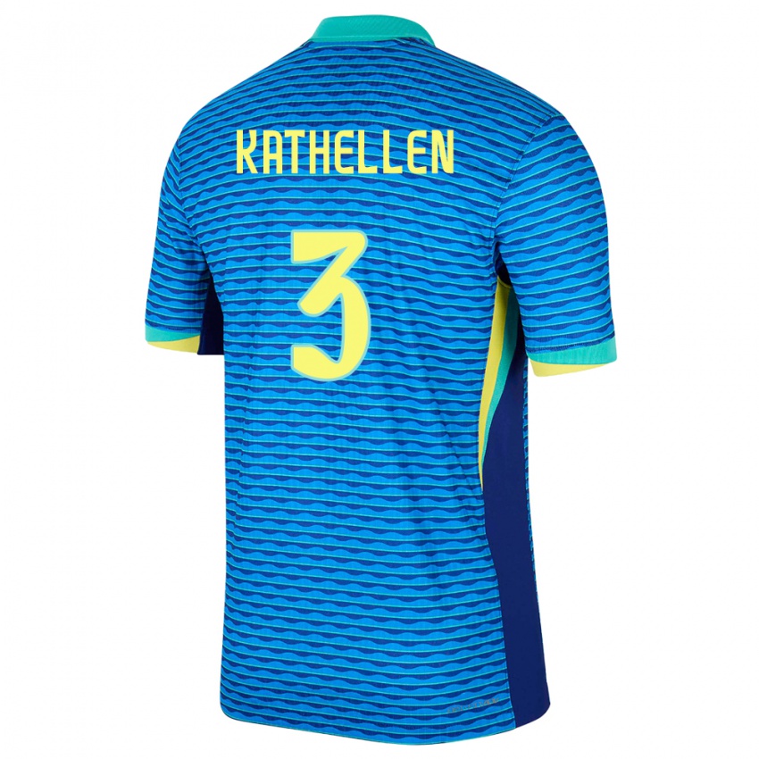 Børn Brasilien Kathellen #3 Blå Udebane Spillertrøjer 24-26 Trøje T-Shirt