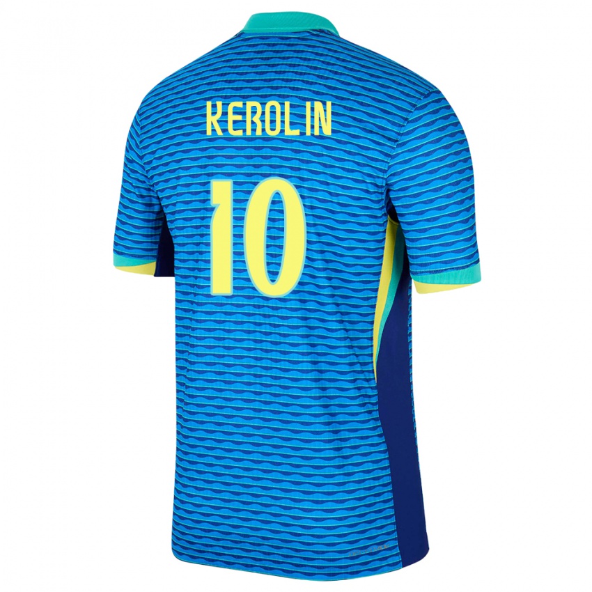 Børn Brasilien Kerolin Nicoli #10 Blå Udebane Spillertrøjer 24-26 Trøje T-Shirt