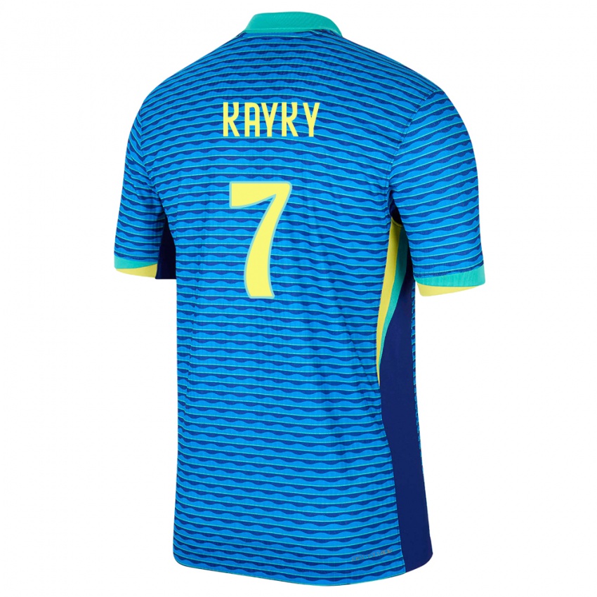 Børn Brasilien Kayky #7 Blå Udebane Spillertrøjer 24-26 Trøje T-Shirt