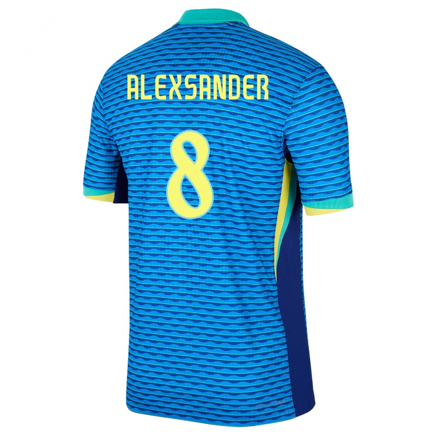 Børn Brasilien Alexsander #8 Blå Udebane Spillertrøjer 24-26 Trøje T-Shirt