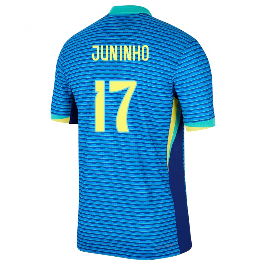 Børn Brasilien Juninho #17 Blå Udebane Spillertrøjer 24-26 Trøje T-Shirt