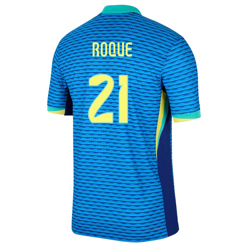 Børn Brasilien Vitor Roque #21 Blå Udebane Spillertrøjer 24-26 Trøje T-Shirt