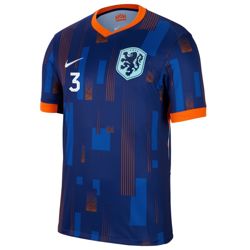 Børn Holland Thijmen Blokzijl #3 Blå Udebane Spillertrøjer 24-26 Trøje T-Shirt