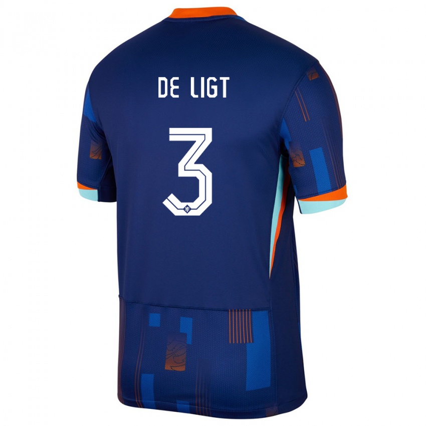 Børn Holland Matthijs De Ligt #3 Blå Udebane Spillertrøjer 24-26 Trøje T-Shirt