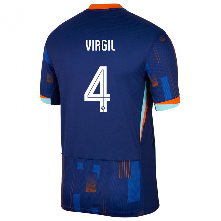 Børn Holland Virgil Van Dijk #4 Blå Udebane Spillertrøjer 24-26 Trøje T-Shirt