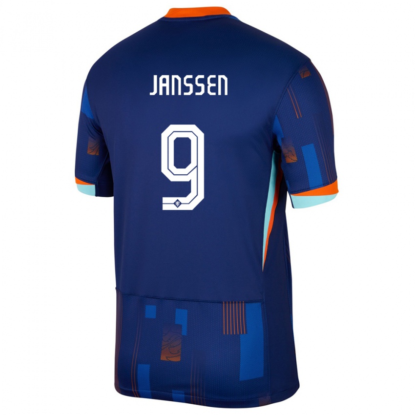 Børn Holland Vincent Janssen #9 Blå Udebane Spillertrøjer 24-26 Trøje T-Shirt
