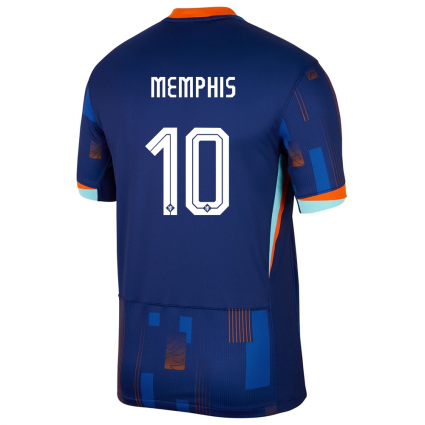 Børn Holland Memphis Depay #10 Blå Udebane Spillertrøjer 24-26 Trøje T-Shirt