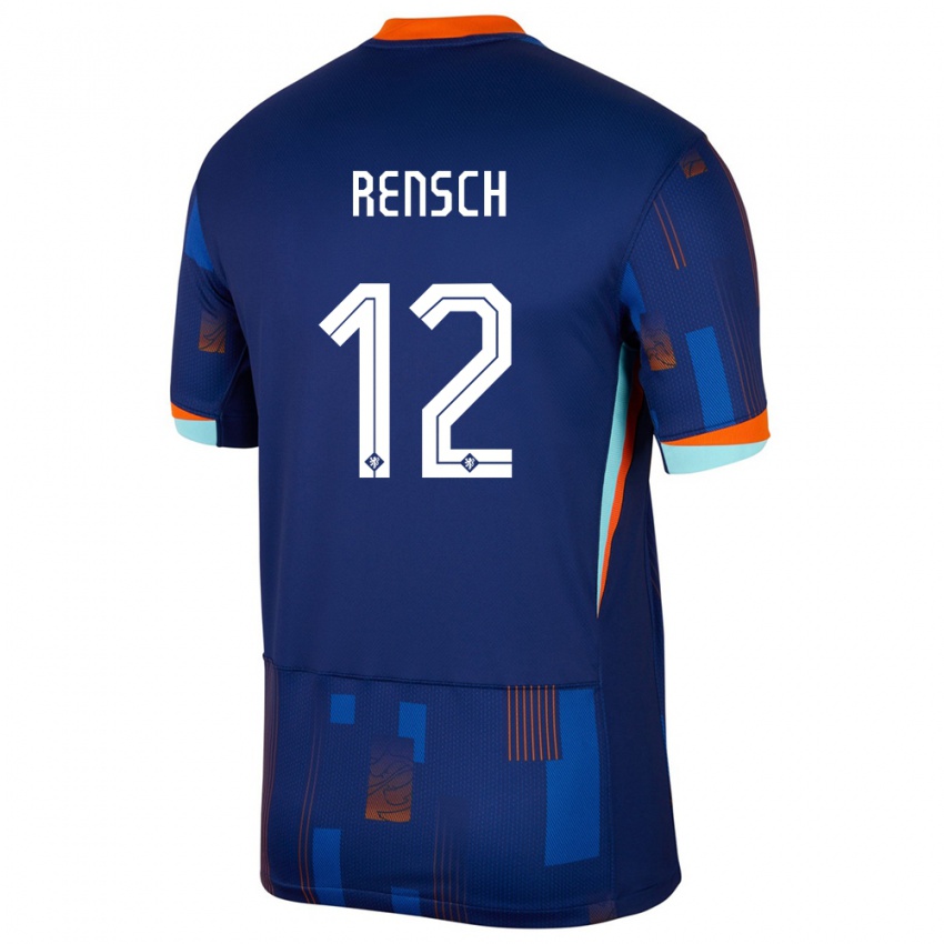 Børn Holland Devyne Rensch #12 Blå Udebane Spillertrøjer 24-26 Trøje T-Shirt