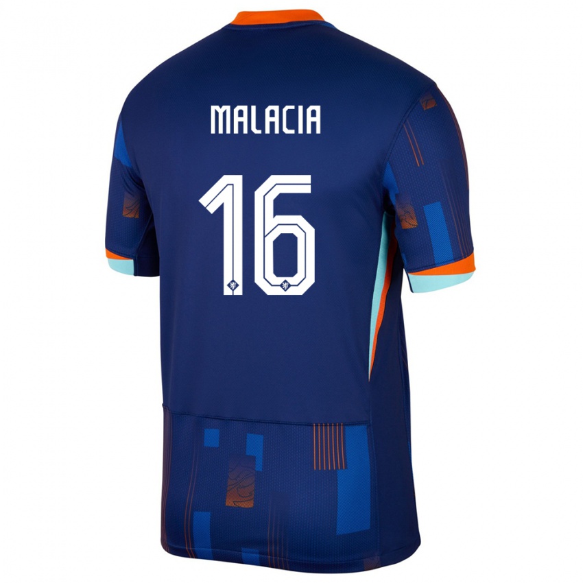 Børn Holland Tyrell Malacia #16 Blå Udebane Spillertrøjer 24-26 Trøje T-Shirt