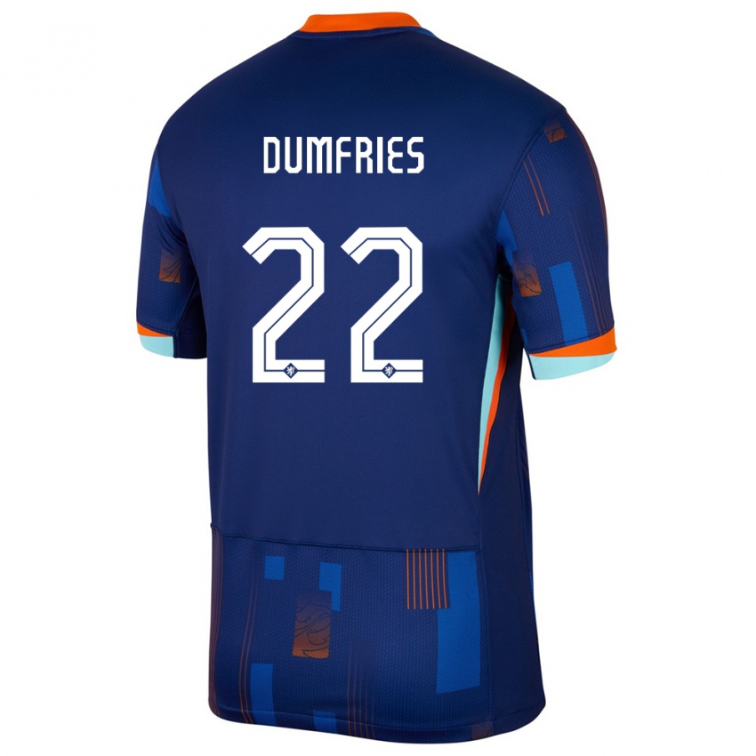 Børn Holland Denzel Dumfries #22 Blå Udebane Spillertrøjer 24-26 Trøje T-Shirt
