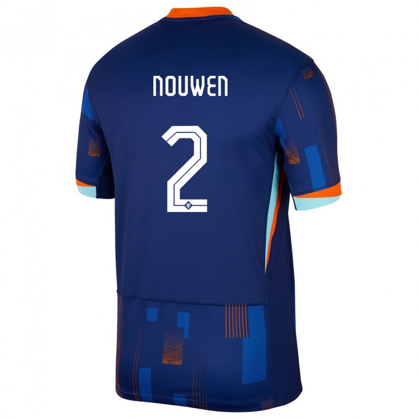 Børn Holland Aniek Nouwen #2 Blå Udebane Spillertrøjer 24-26 Trøje T-Shirt
