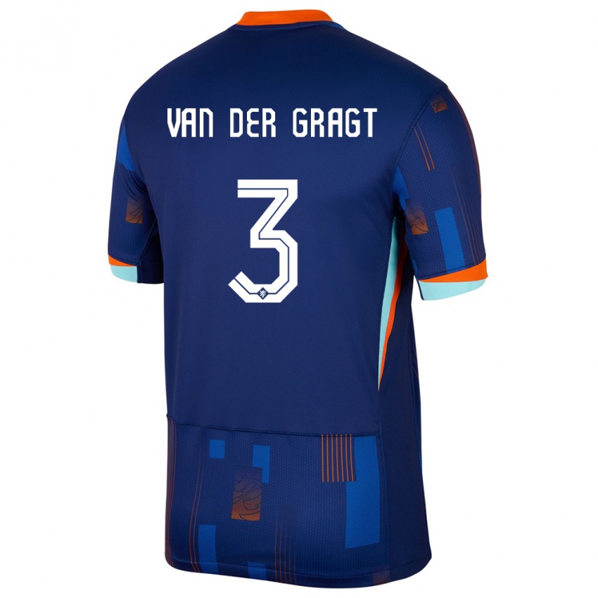 Børn Holland Stefanie Van Der Gragt #3 Blå Udebane Spillertrøjer 24-26 Trøje T-Shirt