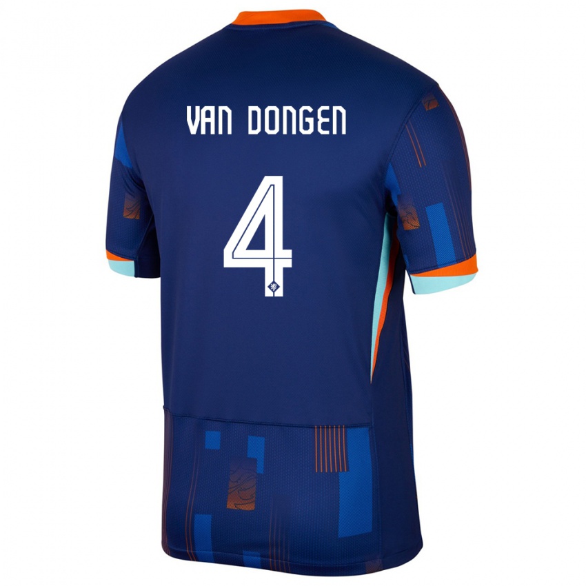 Børn Holland Merel Van Dongen #4 Blå Udebane Spillertrøjer 24-26 Trøje T-Shirt