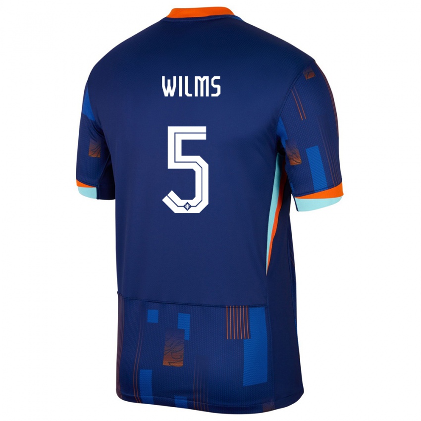 Børn Holland Lynn Wilms #5 Blå Udebane Spillertrøjer 24-26 Trøje T-Shirt