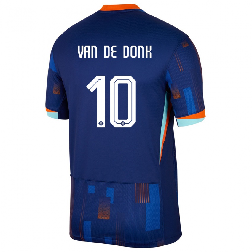 Børn Holland Danielle Van De Donk #10 Blå Udebane Spillertrøjer 24-26 Trøje T-Shirt