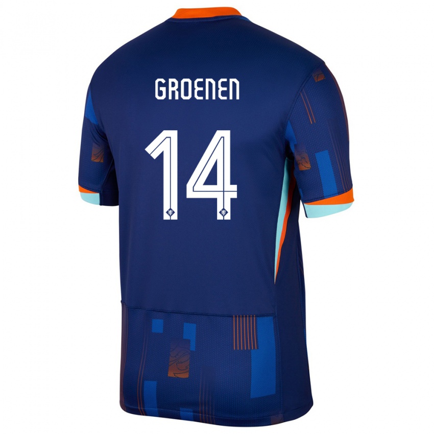 Børn Holland Jackie Groenen #14 Blå Udebane Spillertrøjer 24-26 Trøje T-Shirt