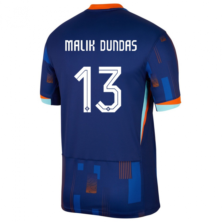 Børn Holland Noa Malik Dundas #13 Blå Udebane Spillertrøjer 24-26 Trøje T-Shirt