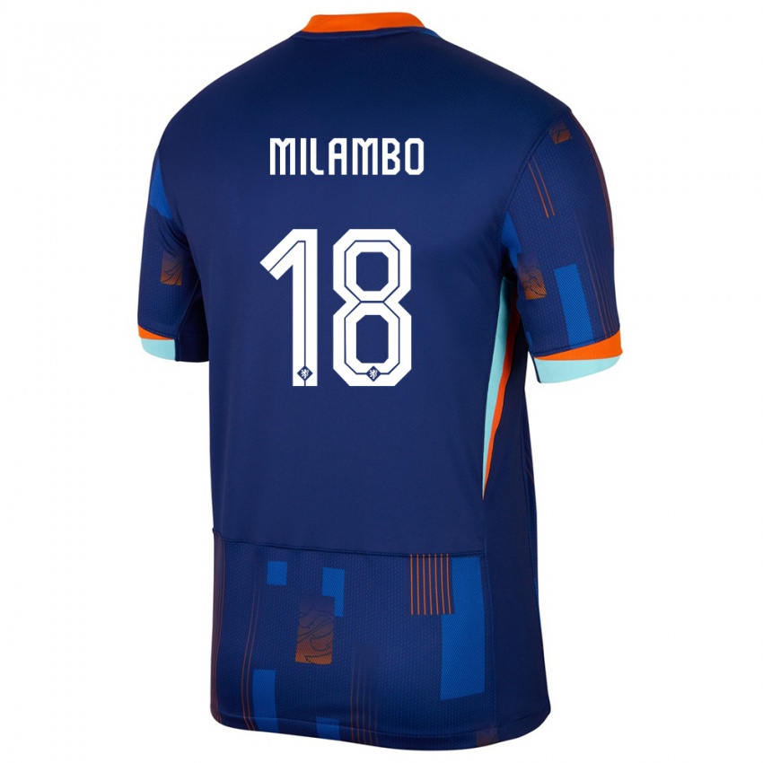 Børn Holland Antoni Milambo #18 Blå Udebane Spillertrøjer 24-26 Trøje T-Shirt