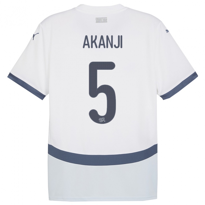 Børn Schweiz Manuel Akanji #5 Hvid Udebane Spillertrøjer 24-26 Trøje T-Shirt