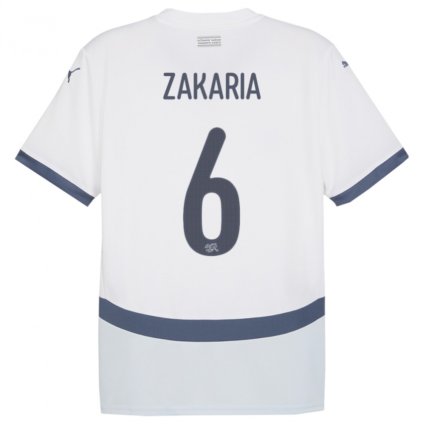 Børn Schweiz Denis Zakaria #6 Hvid Udebane Spillertrøjer 24-26 Trøje T-Shirt