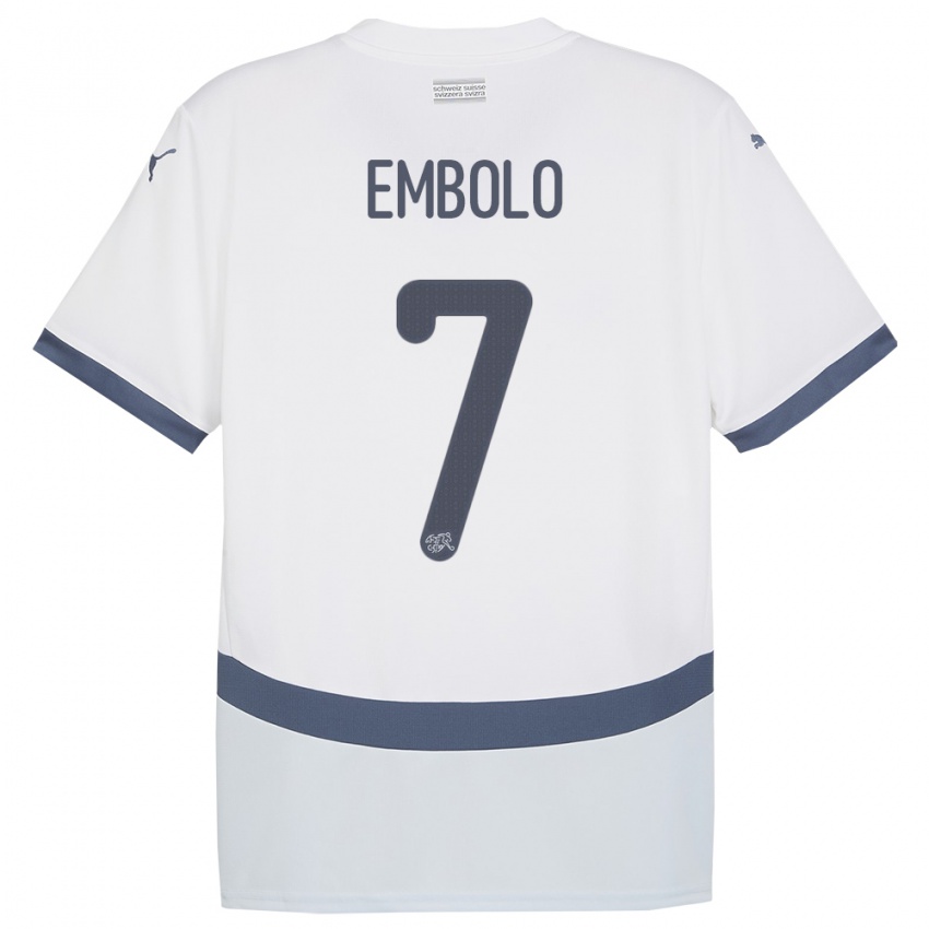 Børn Schweiz Breel Embolo #7 Hvid Udebane Spillertrøjer 24-26 Trøje T-Shirt