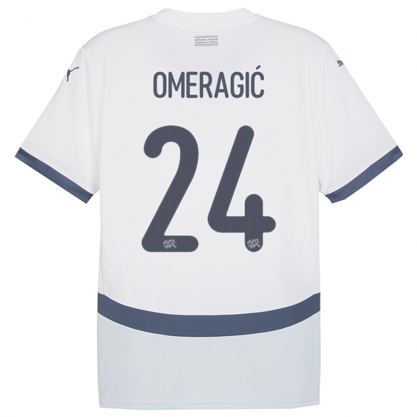 Børn Schweiz Becir Omeragic #24 Hvid Udebane Spillertrøjer 24-26 Trøje T-Shirt