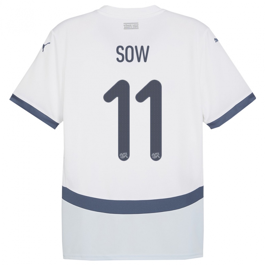 Børn Schweiz Coumba Sow #11 Hvid Udebane Spillertrøjer 24-26 Trøje T-Shirt