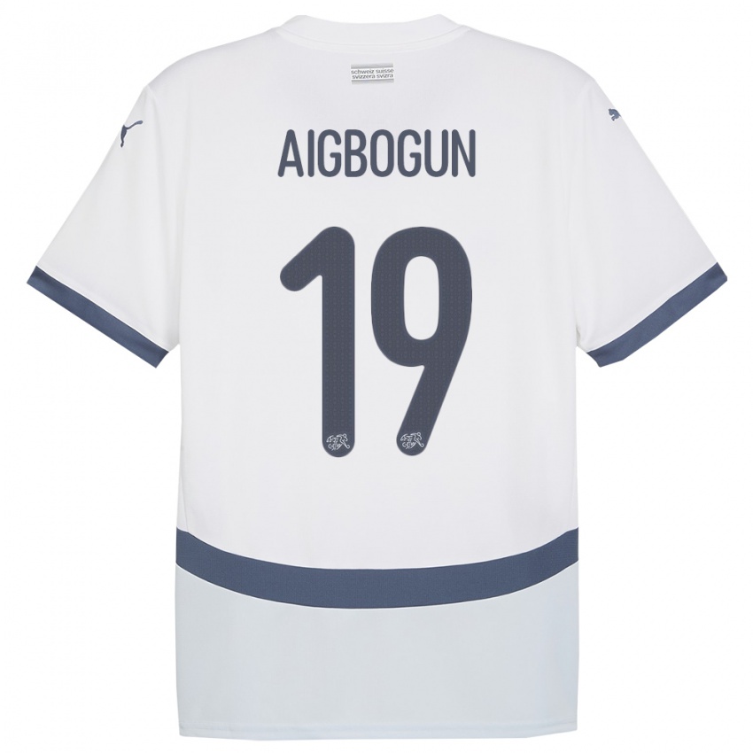 Børn Schweiz Eseosa Aigbogun #19 Hvid Udebane Spillertrøjer 24-26 Trøje T-Shirt
