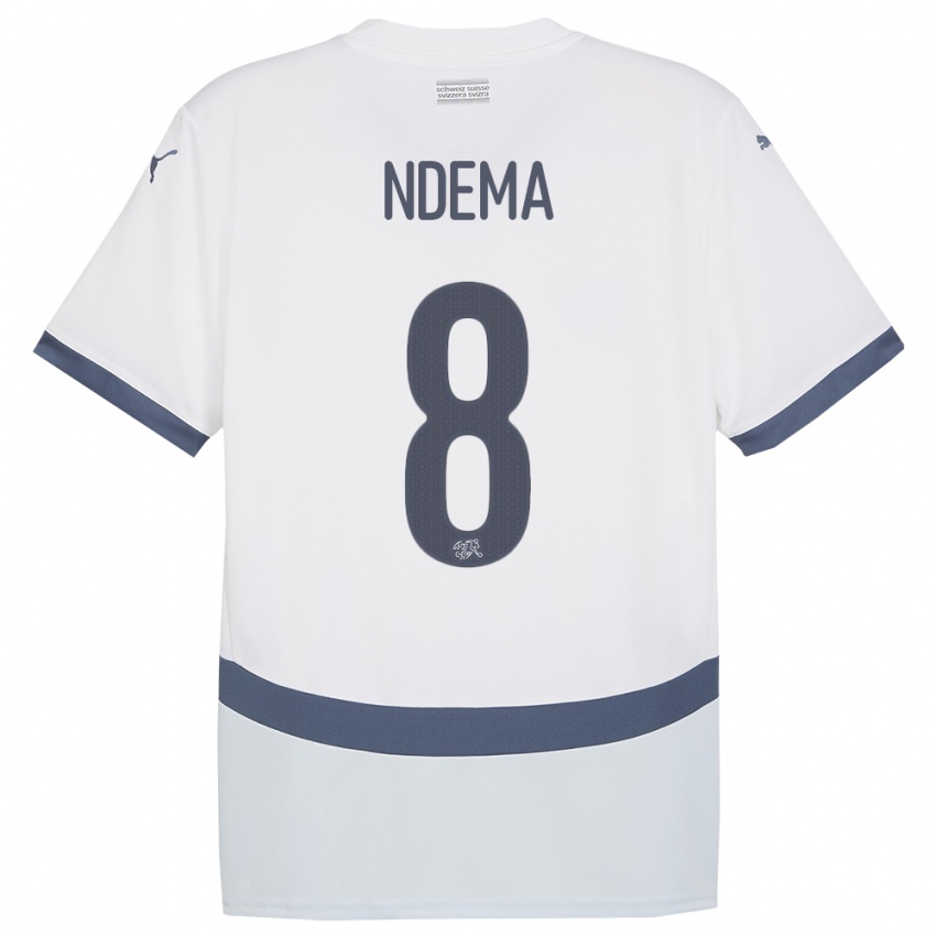Børn Schweiz Lois Ndema #8 Hvid Udebane Spillertrøjer 24-26 Trøje T-Shirt