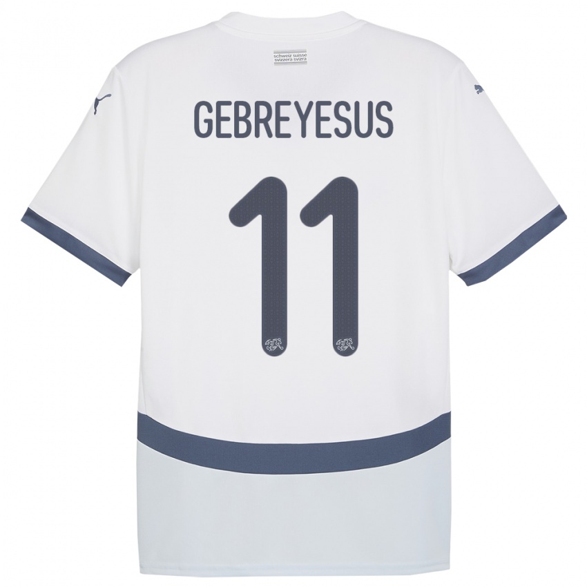 Børn Schweiz Esey Gebreyesus #11 Hvid Udebane Spillertrøjer 24-26 Trøje T-Shirt