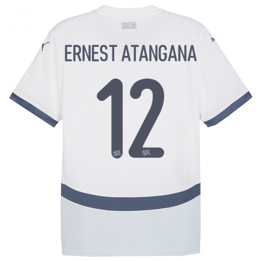 Børn Schweiz Brian Ernest Atangana #12 Hvid Udebane Spillertrøjer 24-26 Trøje T-Shirt