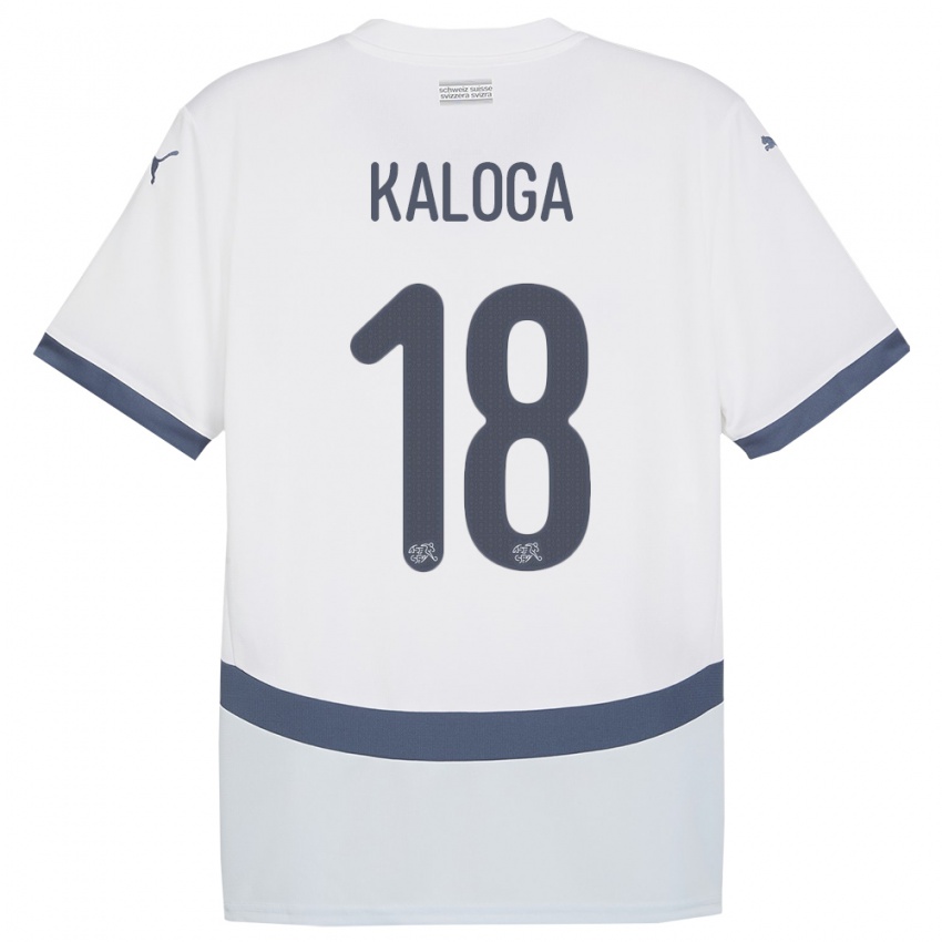 Børn Schweiz Issa Kaloga #18 Hvid Udebane Spillertrøjer 24-26 Trøje T-Shirt