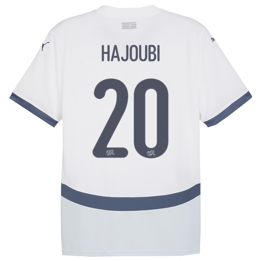 Børn Schweiz Amin Hajoubi #20 Hvid Udebane Spillertrøjer 24-26 Trøje T-Shirt
