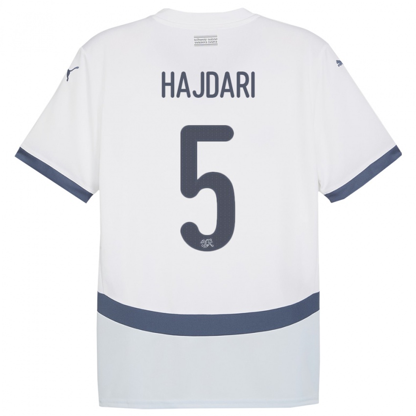 Børn Schweiz Albian Hajdari #5 Hvid Udebane Spillertrøjer 24-26 Trøje T-Shirt