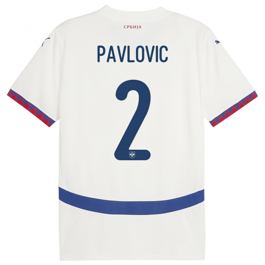 Børn Serbien Strahinja Pavlovic #2 Hvid Udebane Spillertrøjer 24-26 Trøje T-Shirt