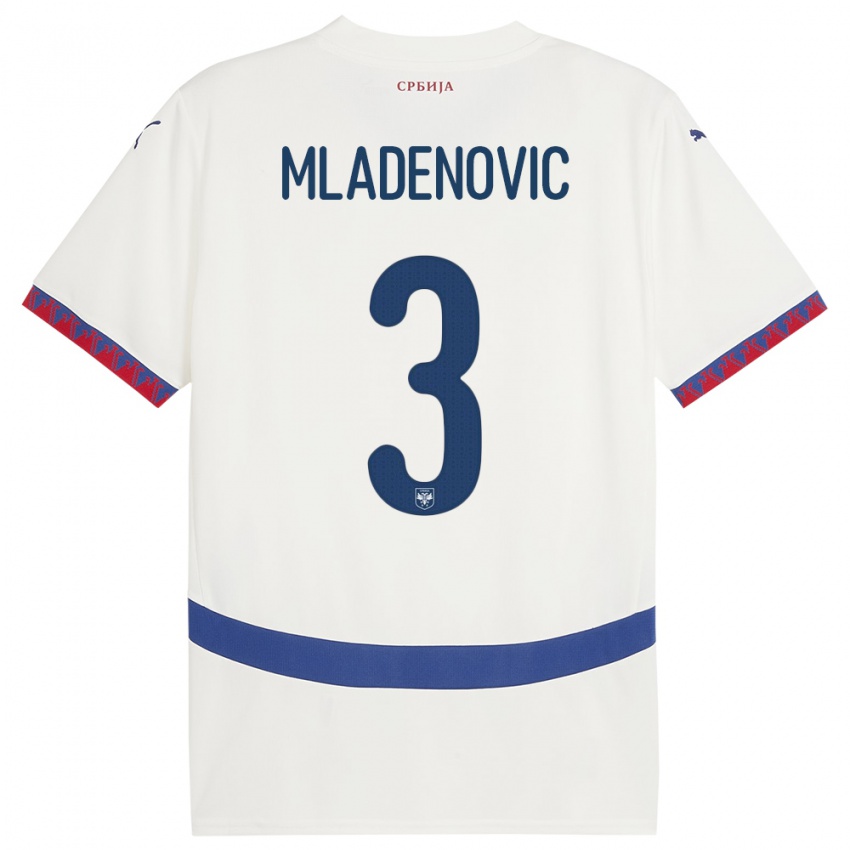 Børn Serbien Filip Mladenovic #3 Hvid Udebane Spillertrøjer 24-26 Trøje T-Shirt
