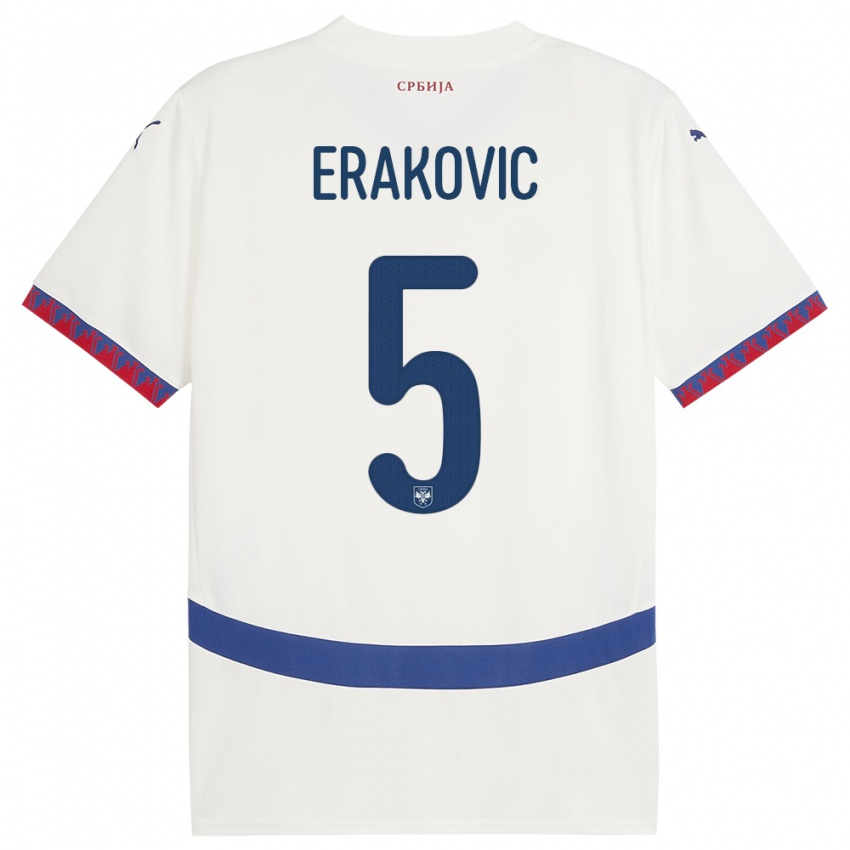 Børn Serbien Strahinja Erakovic #5 Hvid Udebane Spillertrøjer 24-26 Trøje T-Shirt