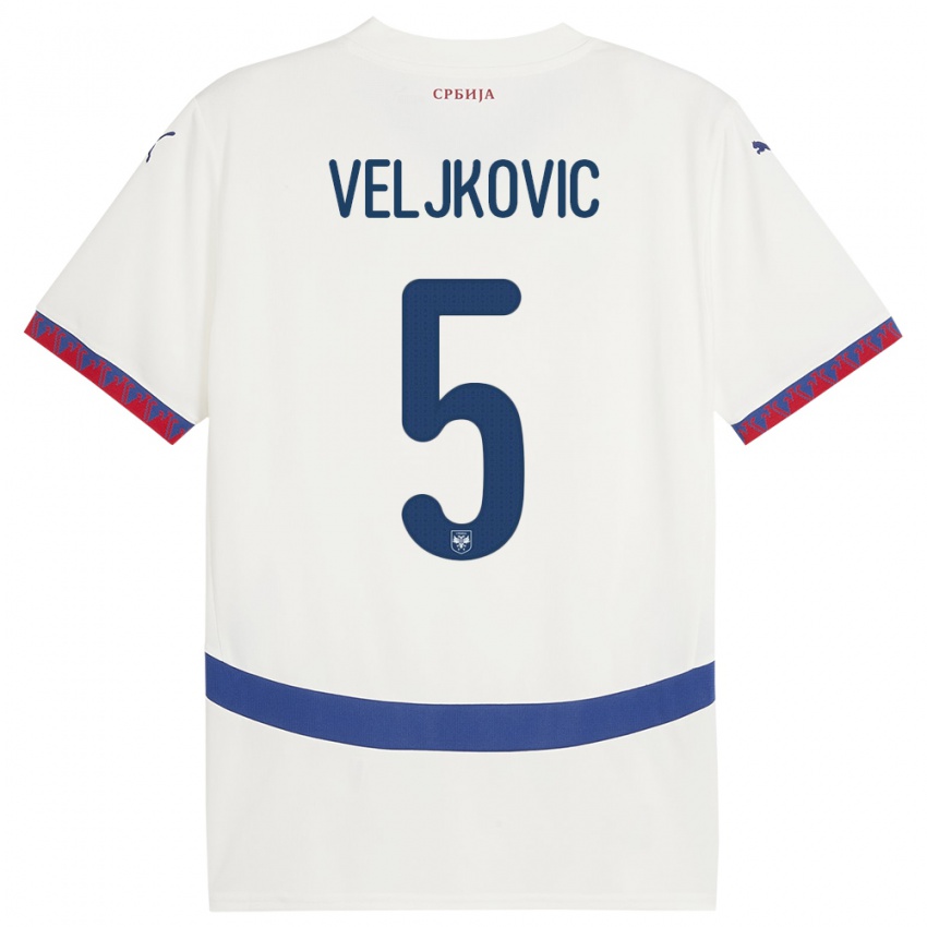 Børn Serbien Milos Veljkovic #5 Hvid Udebane Spillertrøjer 24-26 Trøje T-Shirt